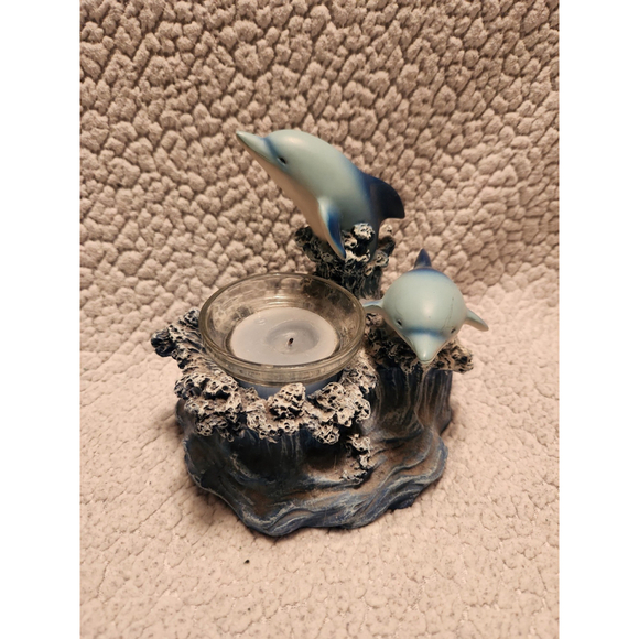 Vintage 90's Dolphins and ocean candle holder and tea light candle - Picture 1 of 12